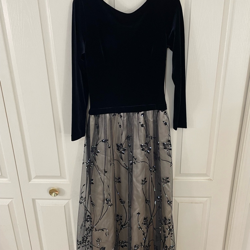 Black Velvet Floral Gown